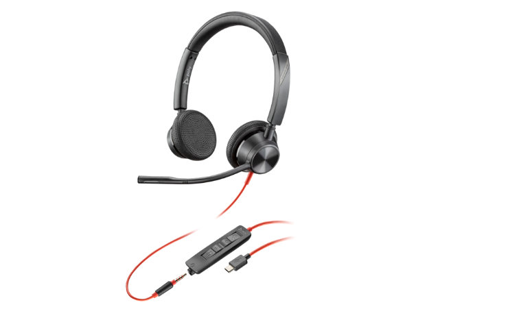 Poly Blackwire 3325 Stereo USB-C Headset +3.5mm Plug +USB-C/A Adapter