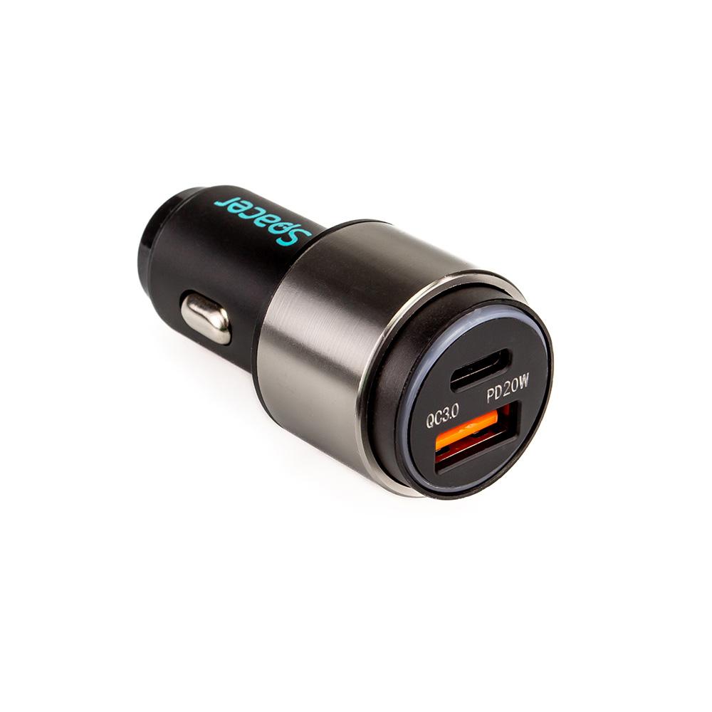 Alim. auto Spacer cu led USB-A&C 38W neg - imagine 4