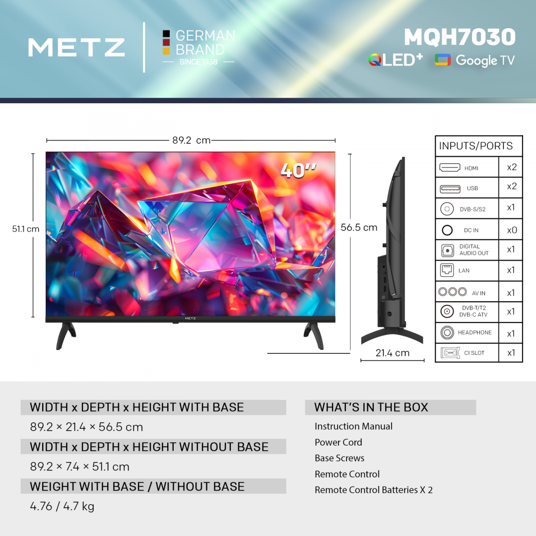 Televizor METZ QLED 40MQH7030Z, 100 cm, Smart Google TV, FHD - imagine 5