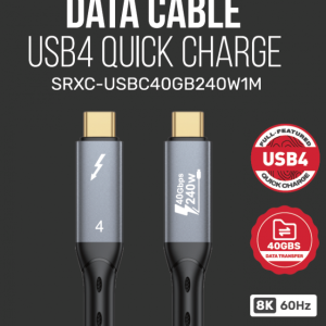 Cablu Serioux USB-C la USB-C, viteza transfer 40Gbs, lungime cablu
