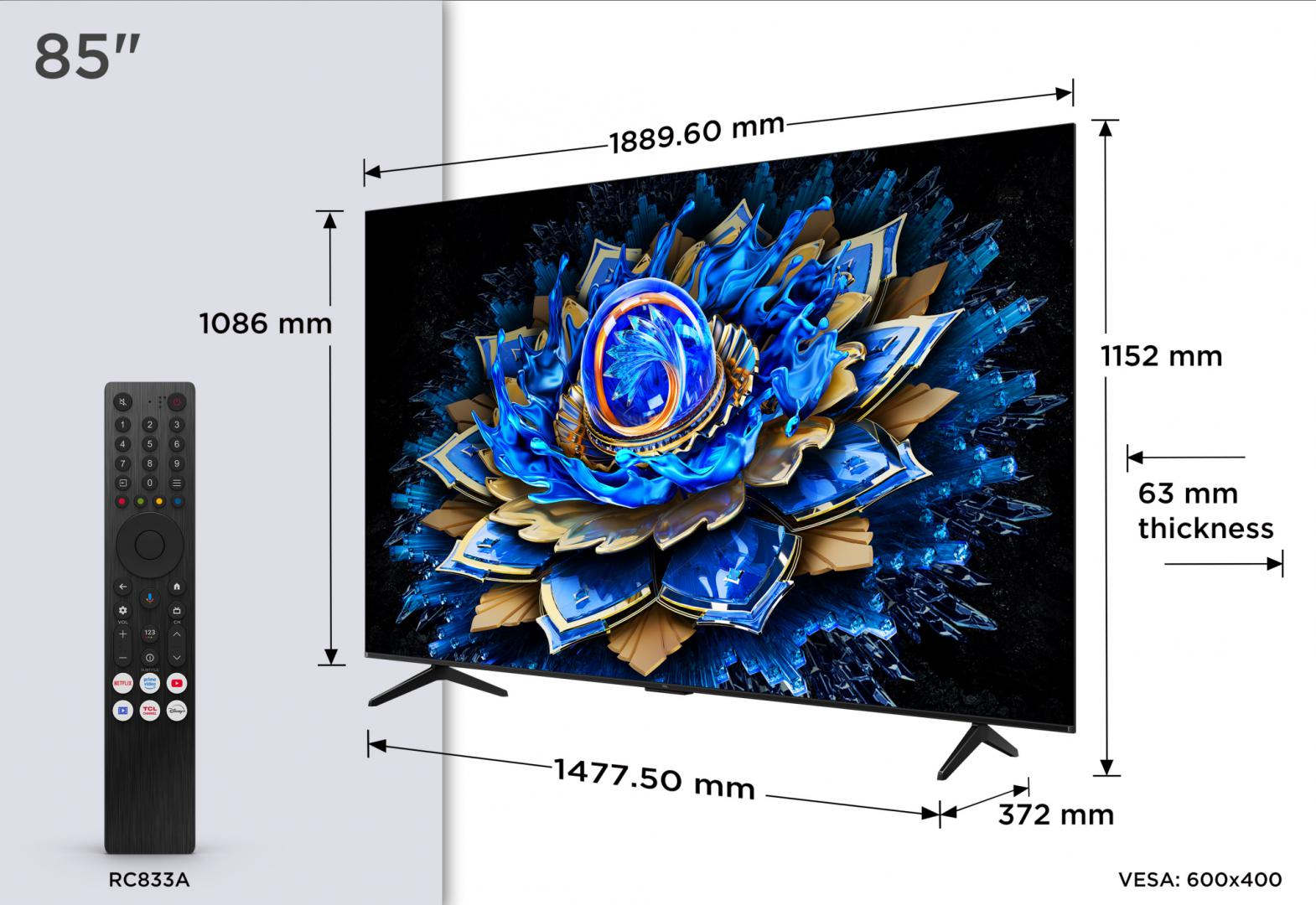 Televizor TCL QLED 85T69C, 215 cm, Smart Google TV, 4K - imagine 3