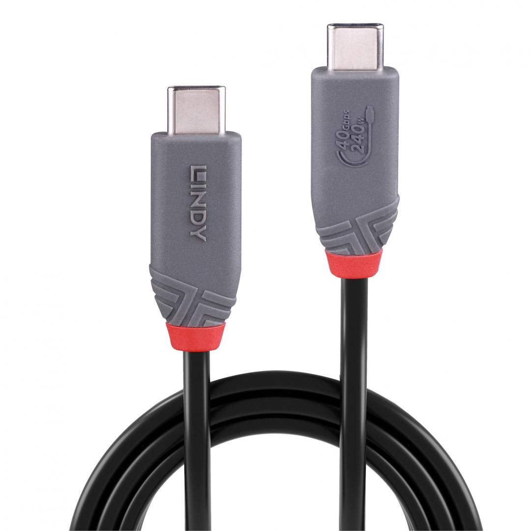 Cablu Lindy 0.8m USB 4 Type C 40Gbps Anthra line, - Image 3