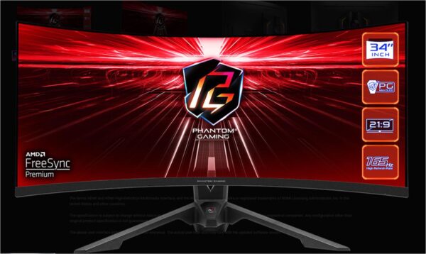 Asrock 34" Curved Gaming Monitor, Rezolutie: WQHD 3440x1440, Refresh rate: